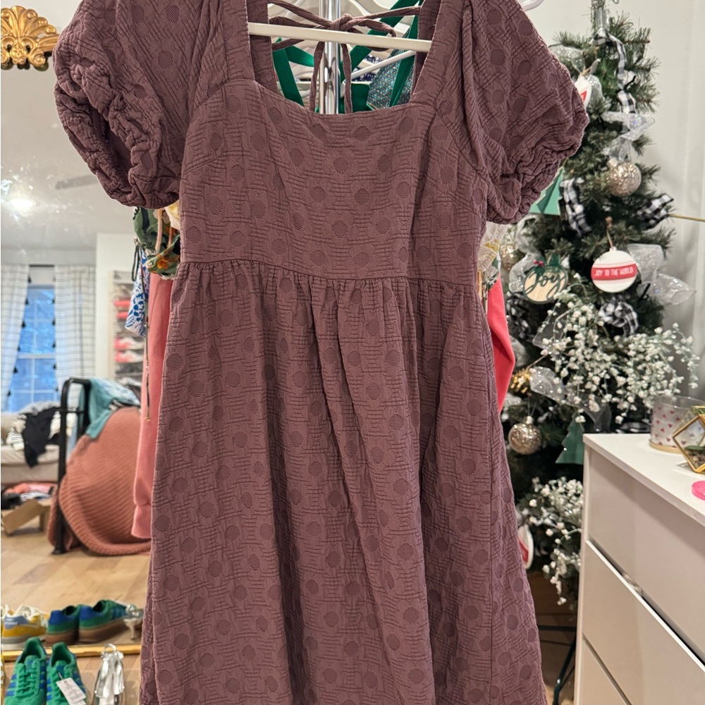 Madewell Purple Floral Quilted Puff-Sleeve Mini Dress